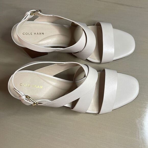 Cole Haan Cynthia Block Heel Sandal Leather W18138 Pumice Stone 11 - Picture 3 of 12